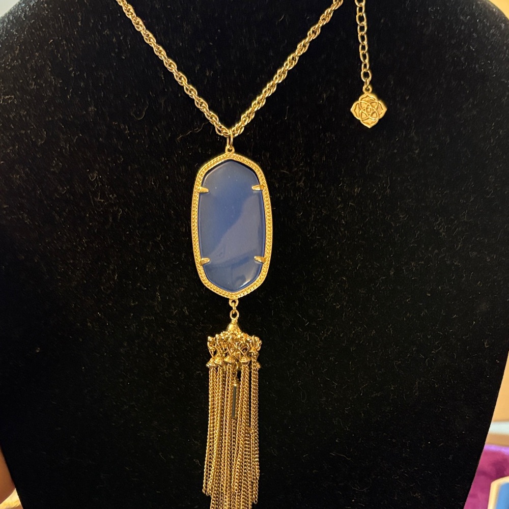 Kendra Scott, Rayne , Tassel Necklace, Gold and Periwinkle Blue Pendant Necklace